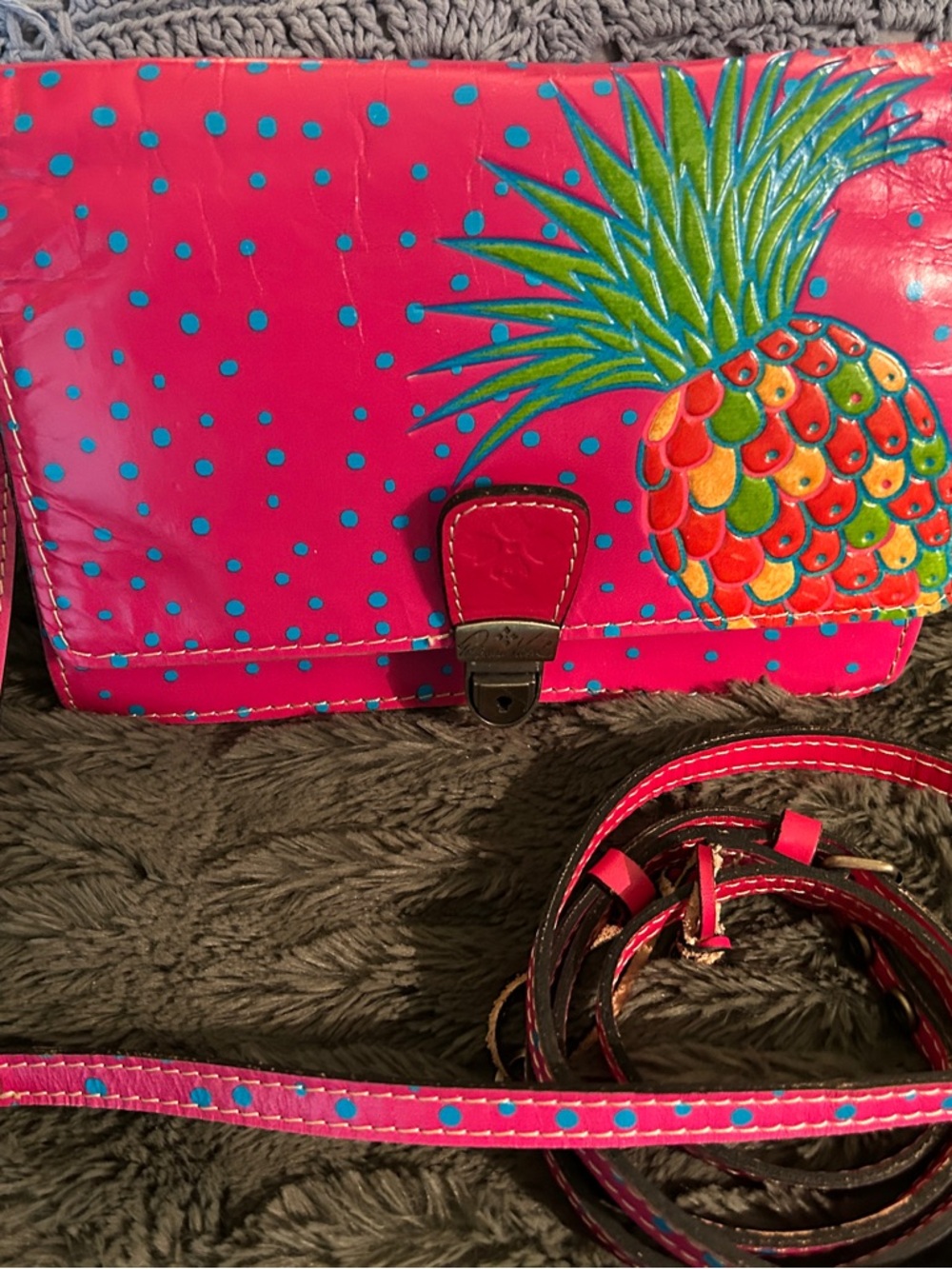 Patricia Nash Pink Crossbody with Colorful Pineapple Accent